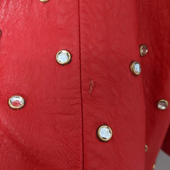 L.A. Roxx Vintage Red Leather Mini Dress Studded Rhinestone 80's RARE Size L - Picture 4 of 12